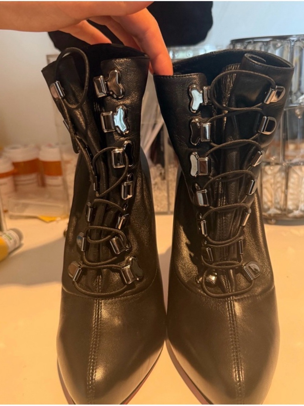 Christian Louboutin Black Lace-Up Pointed Ankle Boots